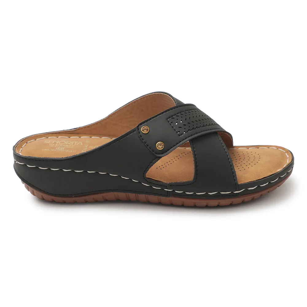Senorita Black Casual Slipper For Women AGL-105E By Liberty