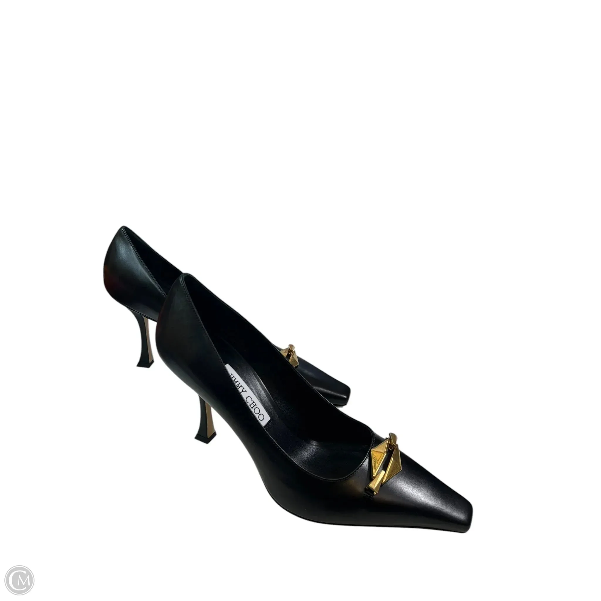 Shoes Luxury Designer By Jimmy Choo In Black & Gold, Size: 8.5