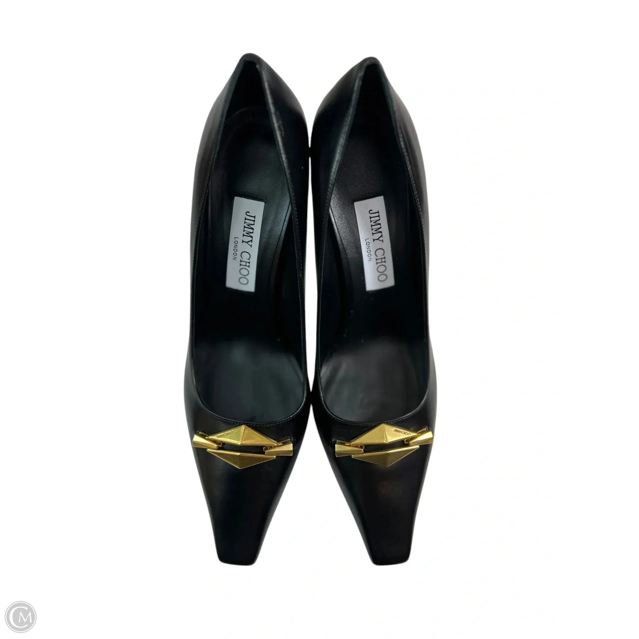 Shoes Luxury Designer By Jimmy Choo In Black & Gold, Size: 8.5