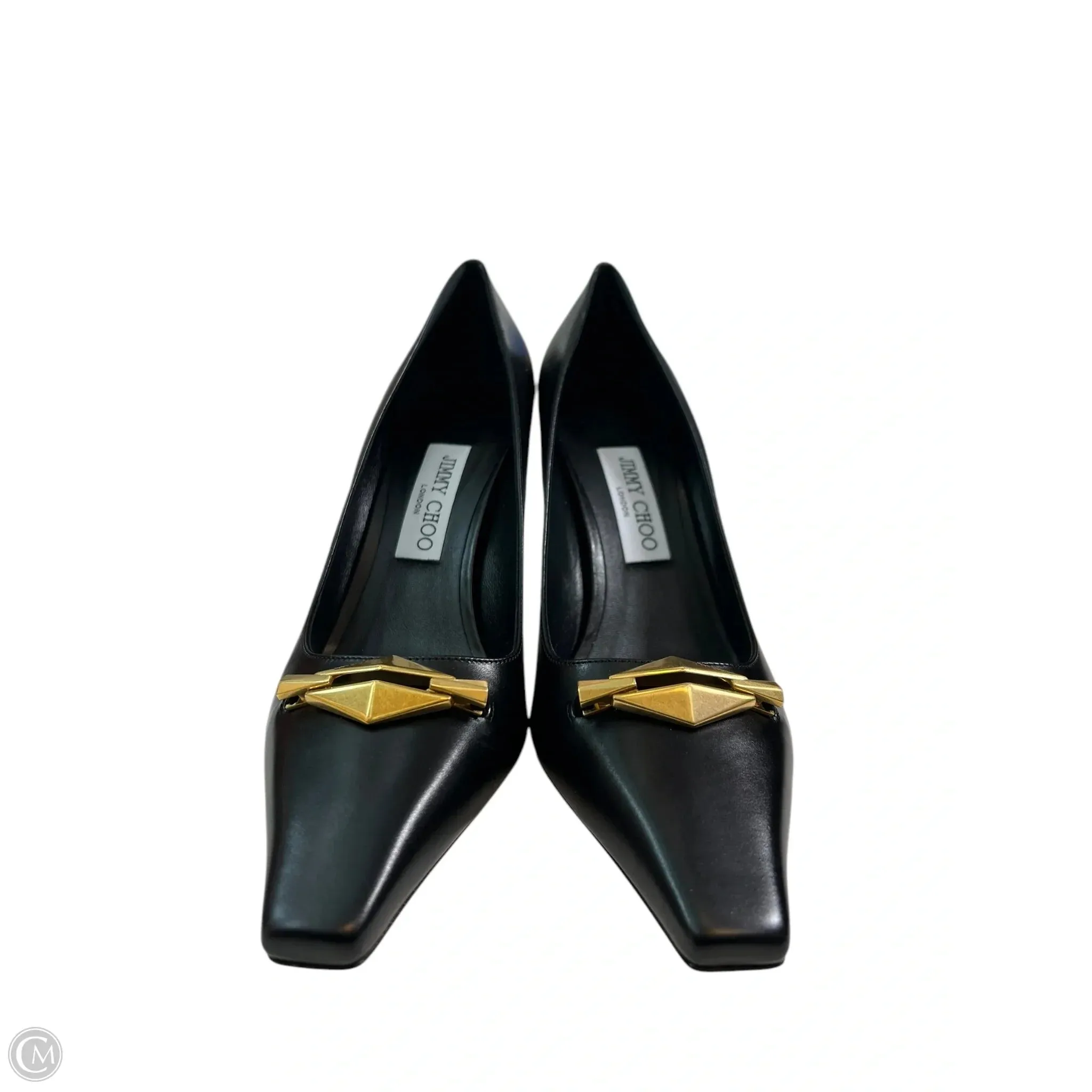 Shoes Luxury Designer By Jimmy Choo In Black & Gold, Size: 8.5