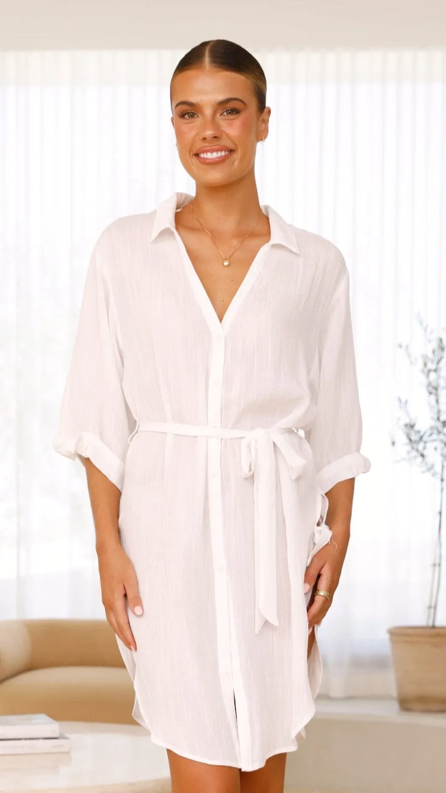 Vesper Short Sleeve Mini Dress - White