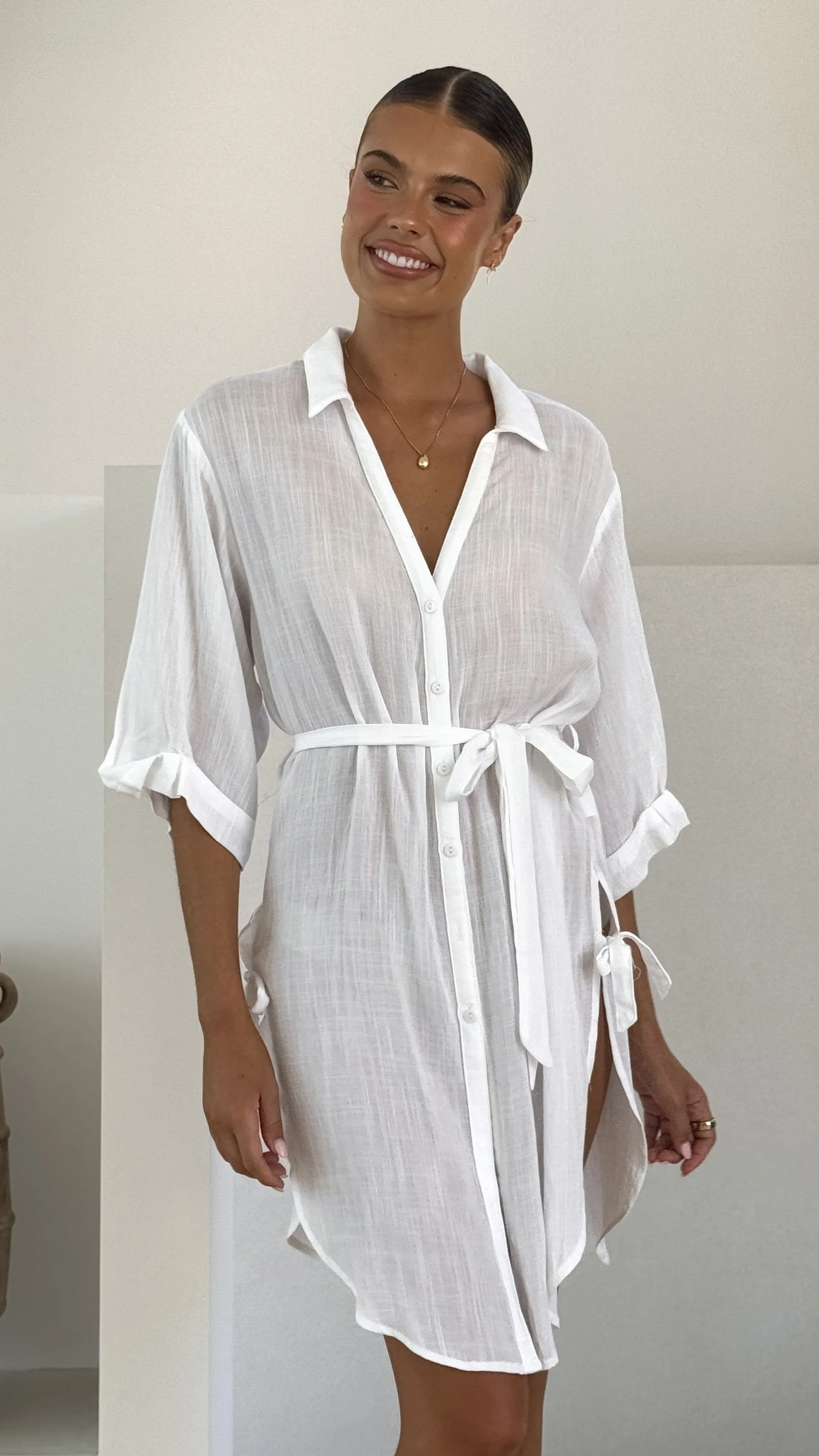 Vesper Short Sleeve Mini Dress - White