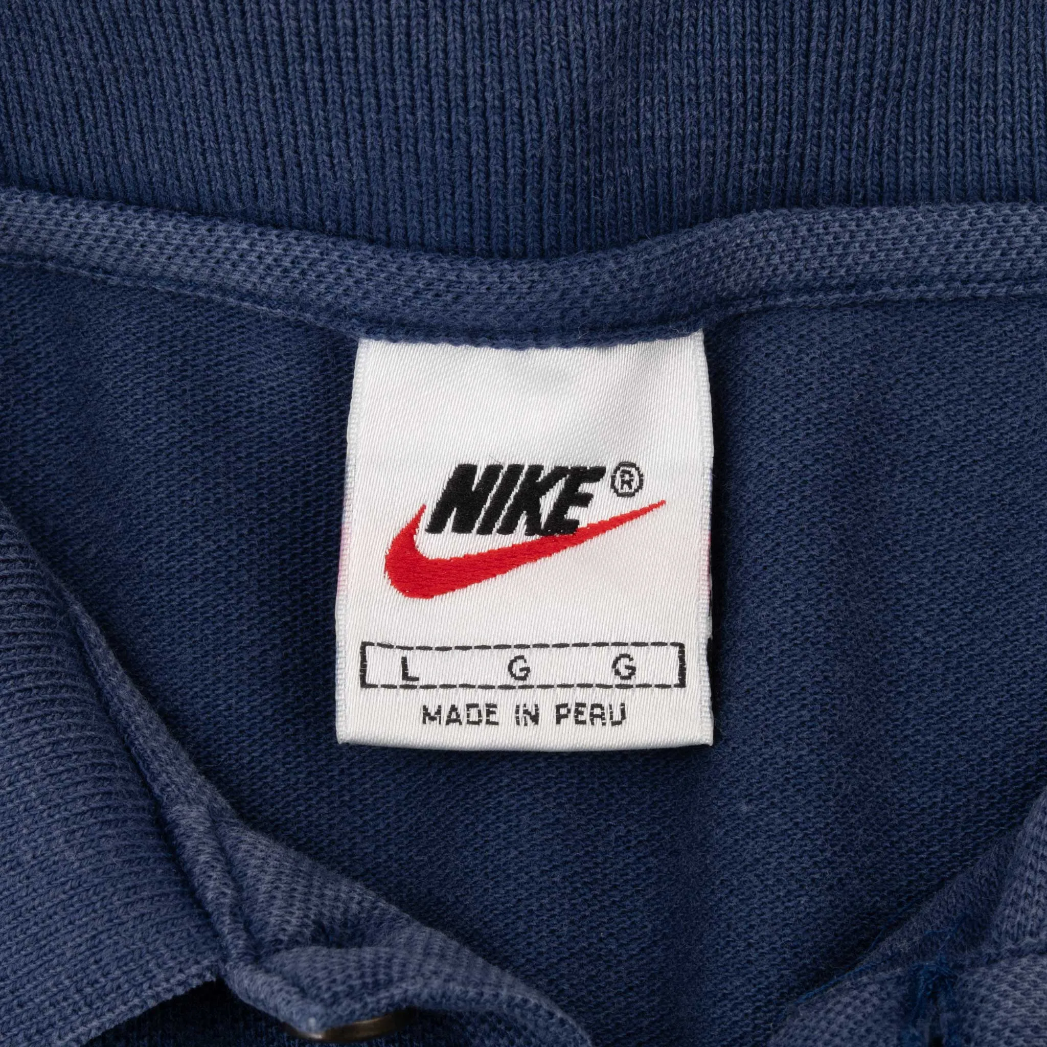VINTAGE NIKE CLASSIC SWOOSH BLUE POLO SHIRT 1990S LARGE