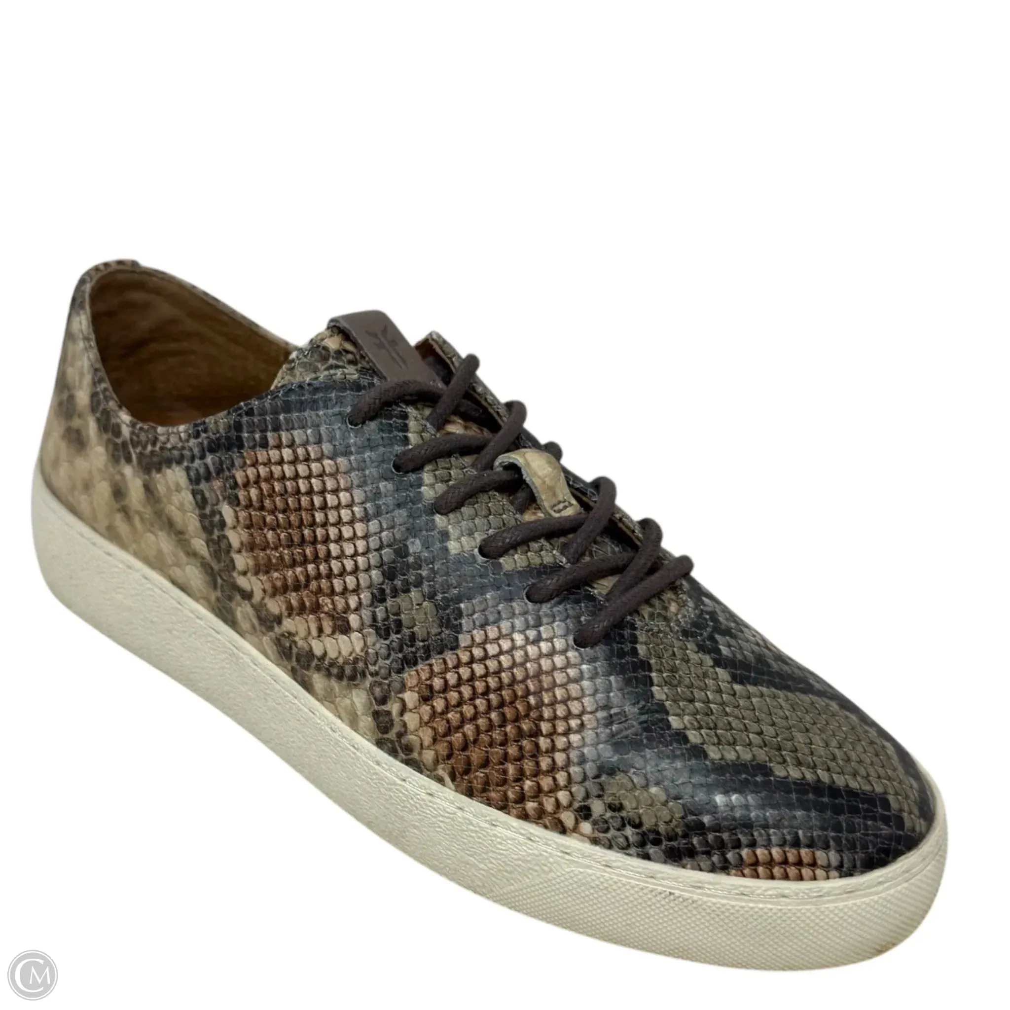 Webster Low Laced Up Sneakers Designer By Frye In Taupe Snake, Size: 7.5